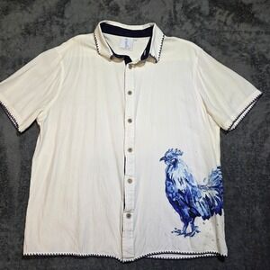 Southern Saint Chicken Shirt Mens L rooster embroidered cottagecore resortwear